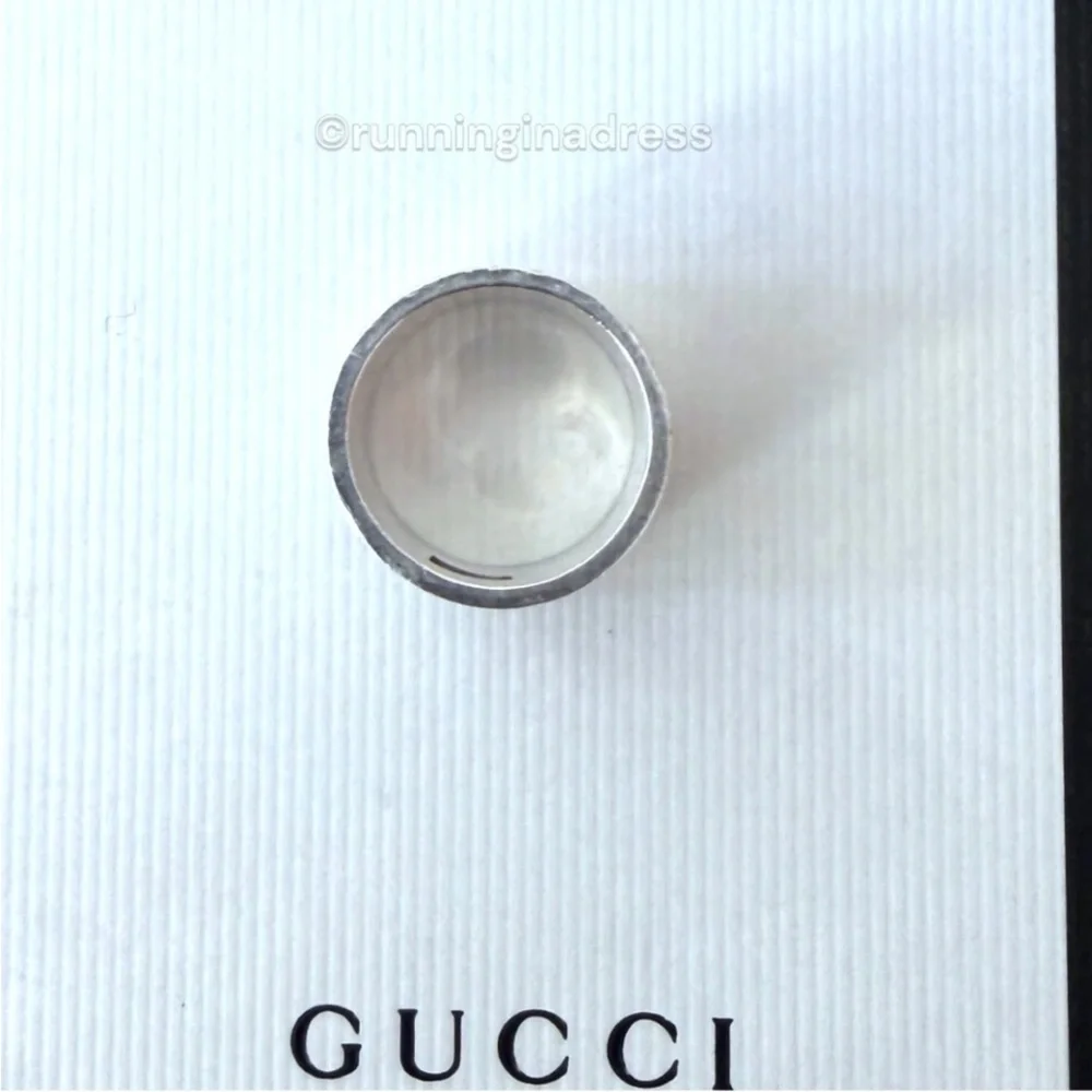 Vintage Gucci Tom Ford Era Geometric G Wide 925 Sterling Silver Ring 8.5 Y2K